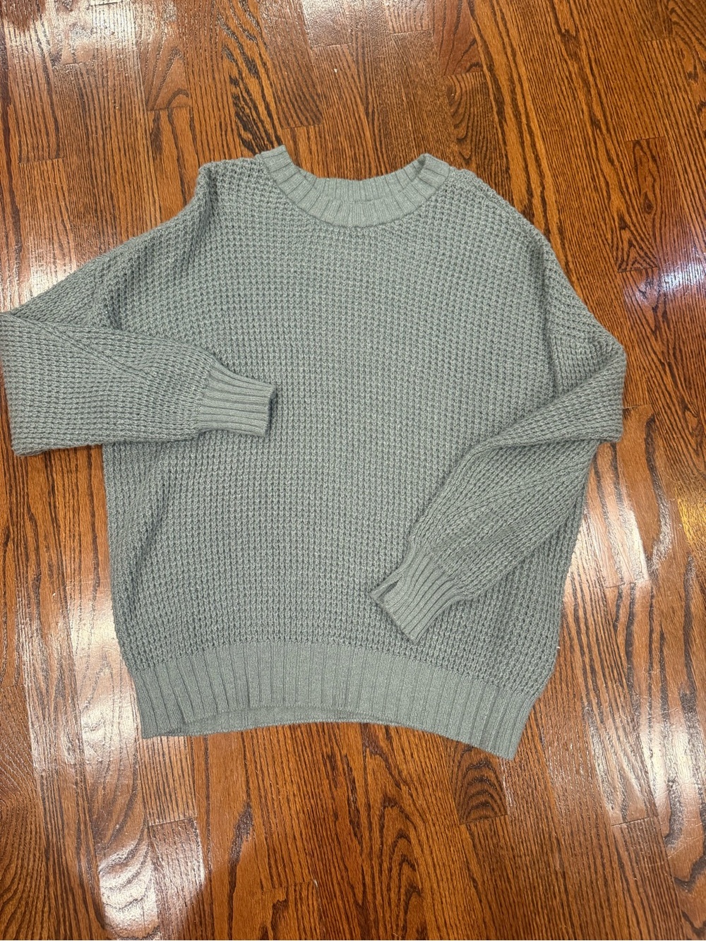 American Eagle Outfitters Waffle-Knit Crewneck Sweater - Sage Green